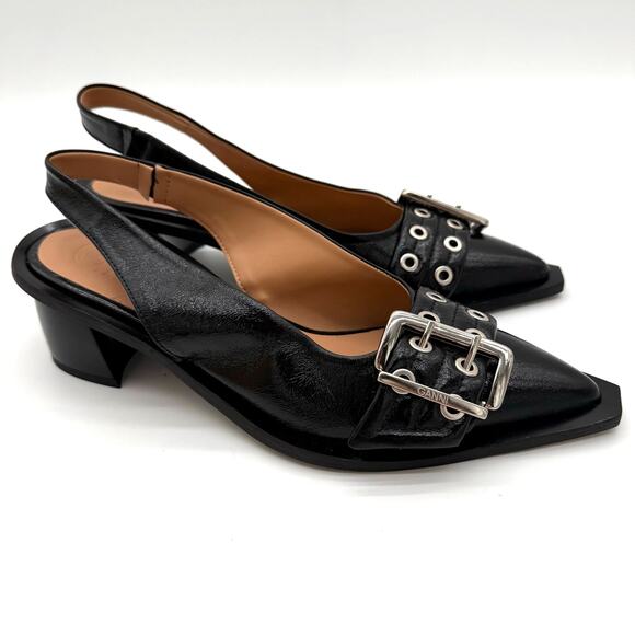 Ganni Black Feminine Buckle Slingback Pumps Grunge Classy NWOB 40 US 10 - Picture 1 of 6